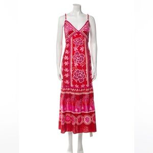 Caroline Constas Linen Patterned Midi Dress size L